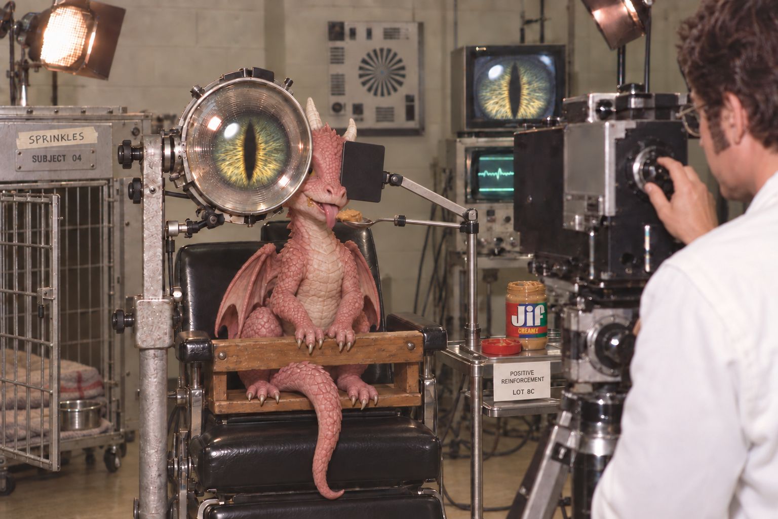 ECY-3 attention apparatus being tested with a small dragon subject