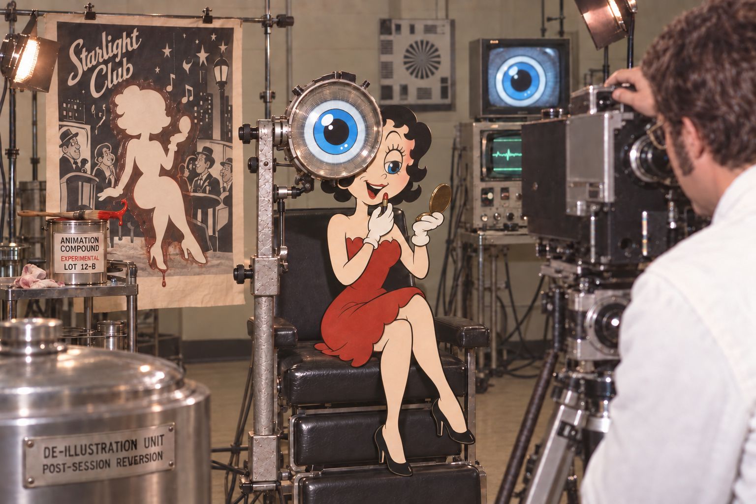 ECY-3 attention apparatus being tested with an illustrated cartoon subject